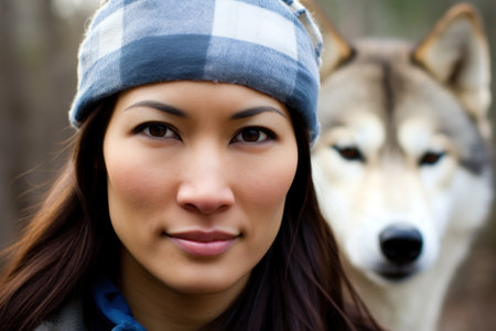 a woman with a dogの素材