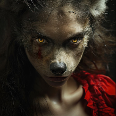 a woman with a wolf faceの素材