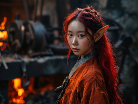 a woman with red hair and elf earsの素材