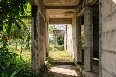 a concrete structure with plants and treesの素材