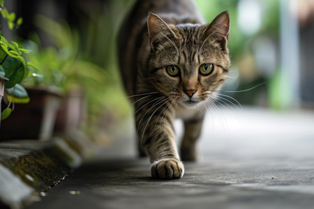 a cat walking on a sidewalkの素材