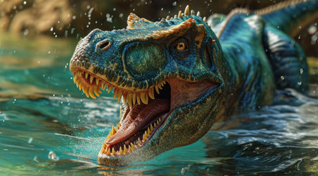 a dinosaur swimming in waterの素材