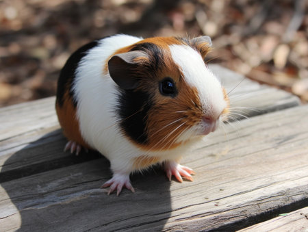a small rodent on a wood surfaceの素材