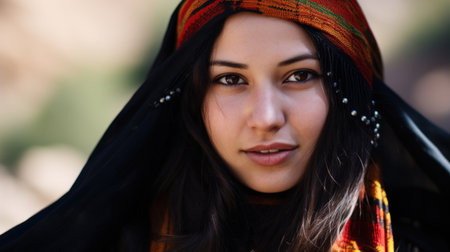 a woman with a head scarfの素材