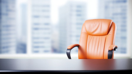 an orange leather chair and a black tableの素材