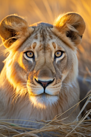a close up of a lionの素材