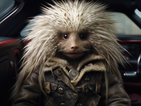 a porcupine in a leather jacketの素材