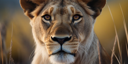 a close up of a lion's faceの素材