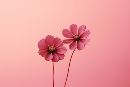 two pink flowers on a pink backgroundの素材