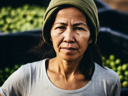 a woman with a green hatの素材