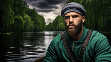 a man in a boatの素材