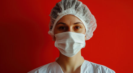 a woman wearing a mask and capの素材