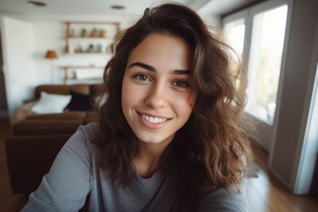 a woman taking a selfieの素材