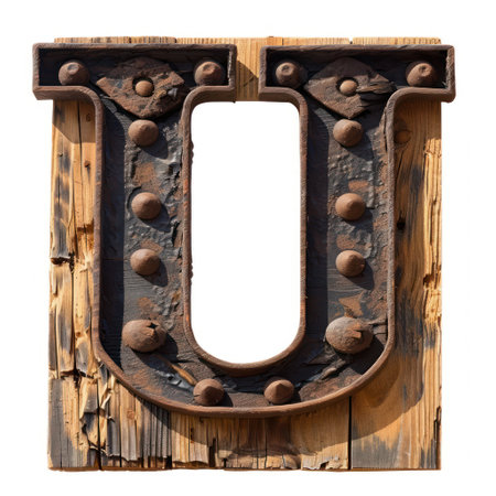a metal letter on a wood surfaceの素材