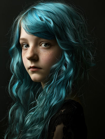 a girl with blue hairの素材