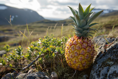 a pineapple on a rocky hillの素材