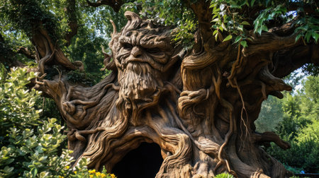 a tree with a face carved into itの素材
