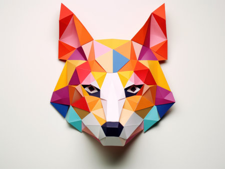 a colorful paper art of a foxの素材