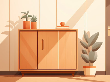 a cabinet with plants on topの素材