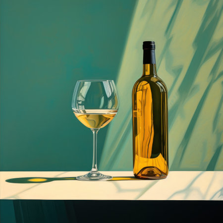 a bottle and glass of wineの素材