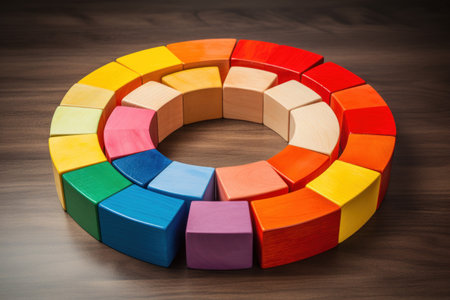 a colorful wooden blocks arranged in a circleの素材