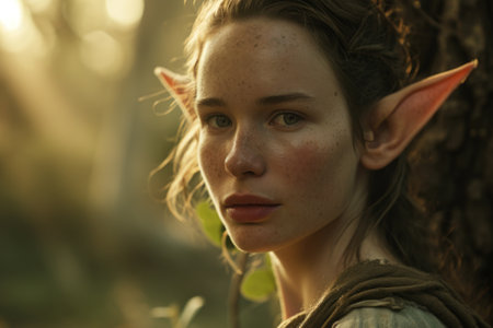 a woman with ears and frecklesの素材