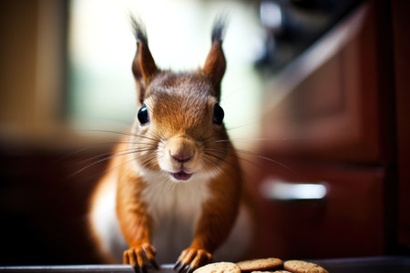 a squirrel standing on a bar with cookiesの素材