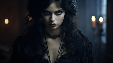 a woman with long black hair and a necklaceの素材