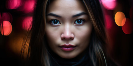 a close up of a woman's faceの素材
