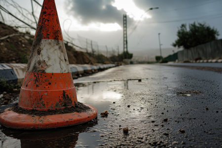 a cone on the streetの素材