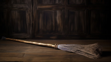 a broom on a wood floorの素材