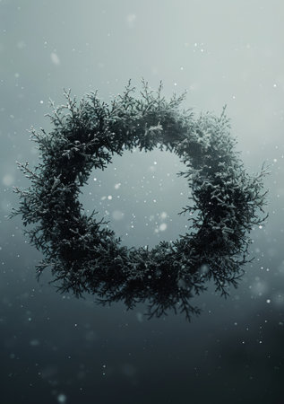 a wreath of branches in the snowの素材