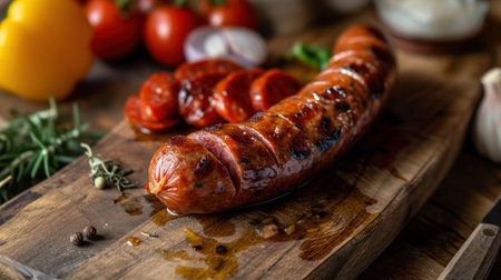 a sausage on a cutting boardの素材