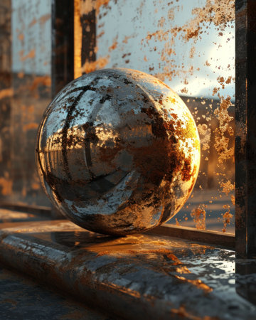 a metal ball on a window sillの素材