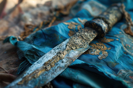 a knife on a blue clothの素材