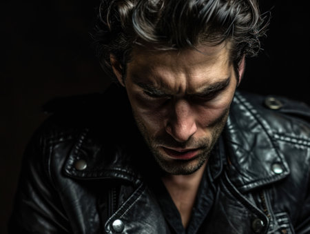 a man in a leather jacketの素材