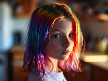 a girl with rainbow colored hairの素材
