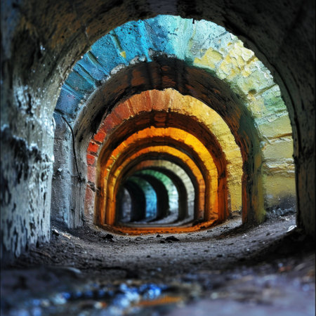 a tunnel with colorful lightsの素材