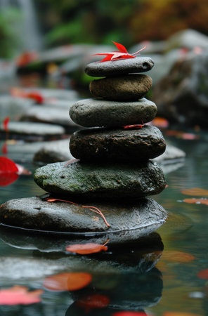 a stack of rocks in waterの素材