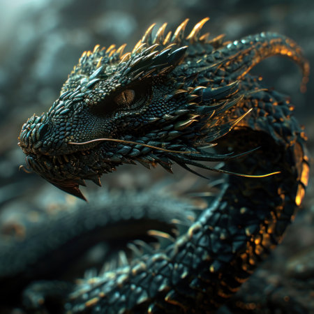 a black dragon with sharp spikesの素材