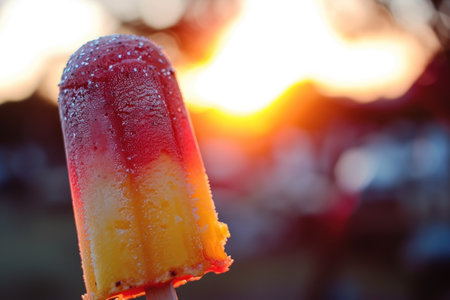 a popsicle with a red and yellow toppingの素材