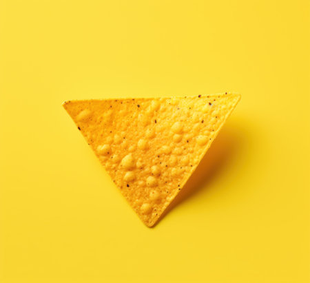a yellow tortilla chip on a yellow backgroundの素材