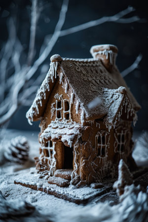 a gingerbread house with icing on itの素材
