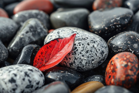 a red leaf on a rockの素材