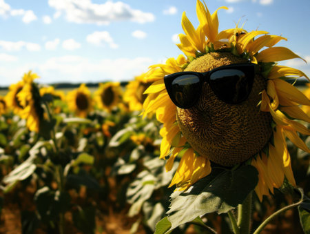 a sunflower wearing sunglassesの素材