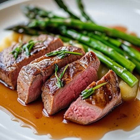 a plate of food with asparagusの素材