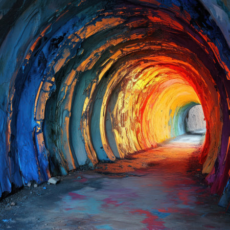 a colorful tunnel with light coming throughの素材
