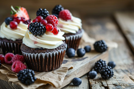 a cupcakes with berries on topの素材