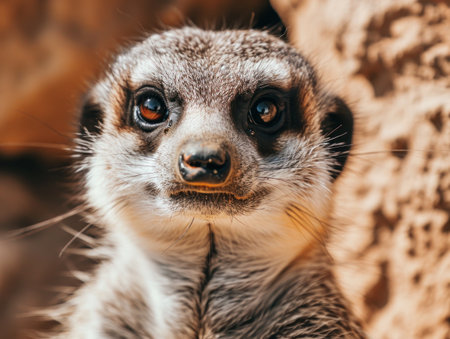 a close up of a meerkatの素材