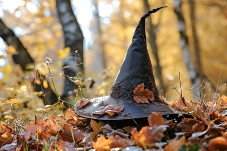 a person hat in the leavesの素材